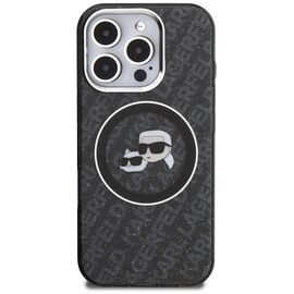 Karl Lagerfeld IML Glitter Karl &amp; Choupette Heads Logo MagSafe Case for iPhone 16 Pro - Black