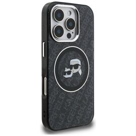 Karl Lagerfeld IML Glitter Karl &amp; Choupette Heads Logo MagSafe Case for iPhone 16 Pro - Black