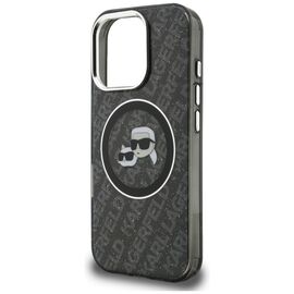 Karl Lagerfeld IML Glitter Karl &amp; Choupette Heads Logo MagSafe Case for iPhone 16 Pro - Black