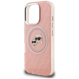 Karl Lagerfeld IML Glitter Karl &amp; Choupette Heads Logo MagSafe Case for iPhone 16 Pro Max - Pink