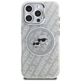 Karl Lagerfeld IML Glitter Karl &amp; Choupette Heads Logo MagSafe Case for iPhone 16 Pro Max - Gray