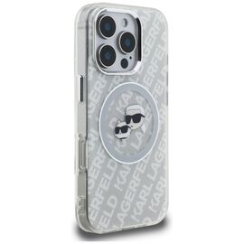 Karl Lagerfeld IML Glitter Karl &amp; Choupette Heads Logo MagSafe Case for iPhone 16 Pro Max - Gray