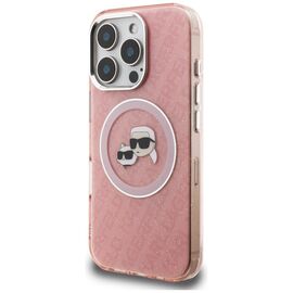 Karl Lagerfeld IML Glitter Karl &amp; Choupette Heads Logo MagSafe Case for iPhone 16 Pro - Pink