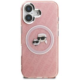 Karl Lagerfeld IML Glitter Karl &amp; Choupette Heads Logo MagSafe iPhone 16 Case - Pink