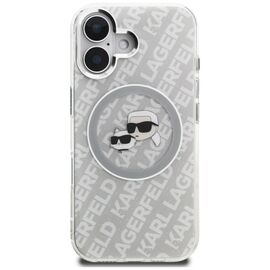 Karl Lagerfeld IML Glitter Karl &amp; Choupette Heads Logo MagSafe iPhone 16 Case - Gray