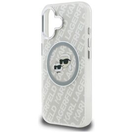 Karl Lagerfeld IML Glitter Karl &amp; Choupette Heads Logo MagSafe iPhone 16 Case - Gray