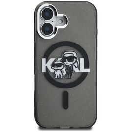 Karl Lagerfeld IML Glitter Karl &amp; Choupette Sketch Logo MagSafe Case for iPhone 16 - Black