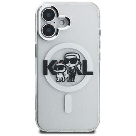 Karl Lagerfeld IML Glitter Karl &amp; Choupette Sketch Logo MagSafe Case for iPhone 16 - Transparent