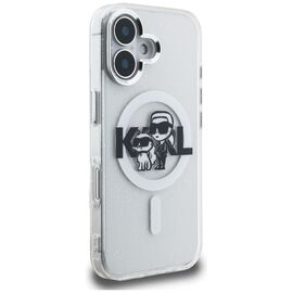 Karl Lagerfeld IML Glitter Karl &amp; Choupette Sketch Logo MagSafe Case for iPhone 16 - Transparent