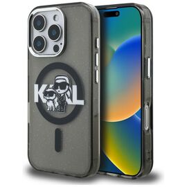 Karl Lagerfeld IML Glitter Karl &amp; Choupette Sketch Logo MagSafe Case for iPhone 16 Pro - Black