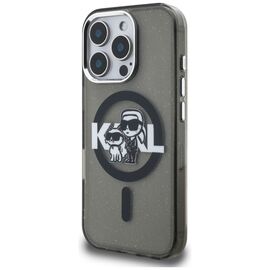 Karl Lagerfeld IML Glitter Karl &amp; Choupette Sketch Logo MagSafe Case for iPhone 16 Pro - Black