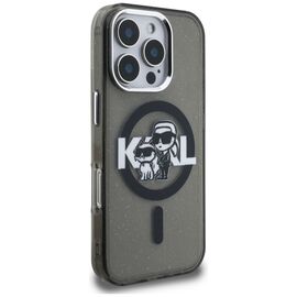 Karl Lagerfeld IML Glitter Karl &amp; Choupette Sketch Logo MagSafe Case for iPhone 16 Pro - Black