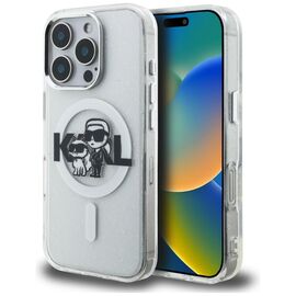 Karl Lagerfeld IML Glitter Karl &amp; Choupette Sketch Logo MagSafe Case for iPhone 16 Pro Max - Clear
