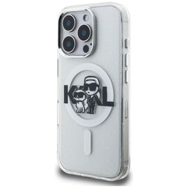 Karl Lagerfeld IML Glitter Karl &amp; Choupette Sketch Logo MagSafe Case for iPhone 16 Pro Max - Clear