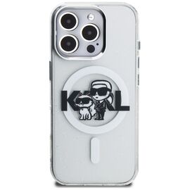 Karl Lagerfeld IML Glitter Karl &amp; Choupette Sketch Logo MagSafe Case for iPhone 16 Pro - Clear