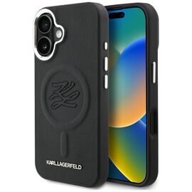Karl Lagerfeld Initial &amp; Metal Logo MagSafe Case for iPhone 16 - Black