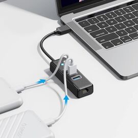 Orico PW3UR25-U3 USB Hub 4-Port 3x USB-A 3.0 1x RJ45 2.5G Ethernet 0.15m - Black