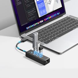 Orico PW3UR25-U3 USB Hub 4-Port 3x USB-A 3.0 1x RJ45 2.5G Ethernet 0.5m - Black