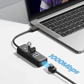 Orico PW3UR25-U3 USB Hub 4-Port 3x USB-A 3.0 1x RJ45 2.5G Ethernet 1 m - Black