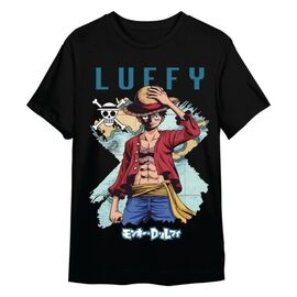 One Piece T-Shirt Monkey D. Luffy Mapa Black Size M