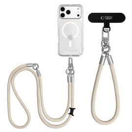 Tech-Protect C10S Crossbody Phone Lanyard (114 cm) + Wrist Strap (31 cm) - Beige Titanium