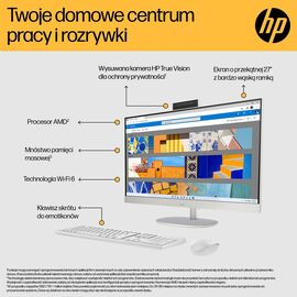 HP 27-cr0222nw AMD Ryzen™ 7 7730U 68.6 cm (27") 1920 x 1080 px All-in-One PC 16 GB DDR4-SDRAM 512 GB SSD Windows 11 Home Wi-Fi 6 (802.11ax) White