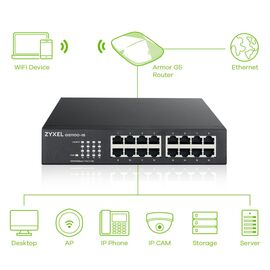 Zyxel GS1100-16 Unmanaged Gigabit Ethernet (10/100/1000) Black