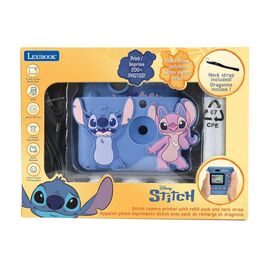 Lexibook - StarCAM® Print, camera pack with instant printer, 4 paper rolls, neck strap, 3D DISNEY Stitch silicon pouch and custom kit (DJ130DZ) / Toys