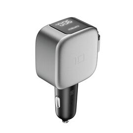 Cuktech CC903P 100W Car Charger with Display and 70cm Retractable USB-C Cable - Gray