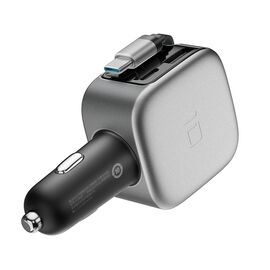 Cuktech CC903P 100W Car Charger with Display and 70cm Retractable USB-C Cable - Gray