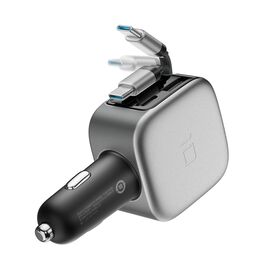 Cuktech CC903P 100W Car Charger with Display and 70cm Retractable USB-C Cable - Gray