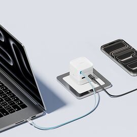 Cuktech AD653W 67W GaN 2x USB-C + USB-A Wall Charger with 70cm Retractable USB-C Cable - White