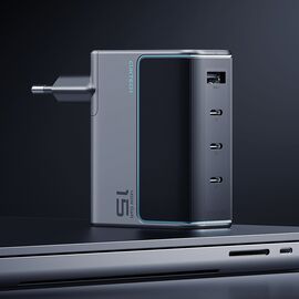 Cuktech AD1404UEU 140W GaN 3x USB-C + USB-A Wall Charger with USB-C Cable - Gray