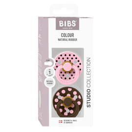 BIBS - Pacifier Studio Colour 2 Pack Polka Latex - Baby Pink/Mocha - Size 1 / Baby and Children