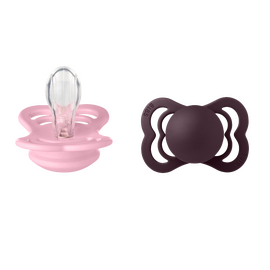 BIBS - Pacifier Supreme 2 PACK Silicone - Baby Pink/Plum - Size 1 / Baby and Children