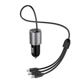 Dudao 3in1 USB Car Charger 3.4A Built-in Lightning / USB Type C / Micro USB Cable Black (R5ProN Black)