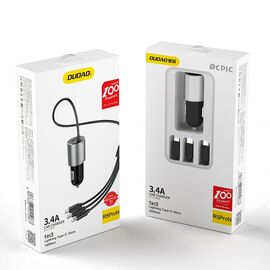 Dudao 3in1 USB Car Charger 3.4A Built-in Lightning / USB Type C / Micro USB Cable Black (R5ProN Black)
