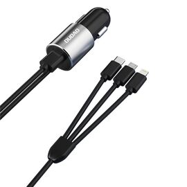 Dudao 3in1 USB Car Charger 3.4A Built-in Lightning / USB Type C / Micro USB Cable Black (R5ProN Black)