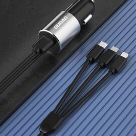 Dudao 3in1 USB Car Charger 3.4A Built-in Lightning / USB Type C / Micro USB Cable Black (R5ProN Black)