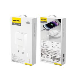 Dudao A4EU USB-A 2.1A wall charger - white + USB-A - Lightning cable