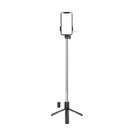 Selfie stick WH1YXS telescopic tripod 1m with round lamp and phone holder - black