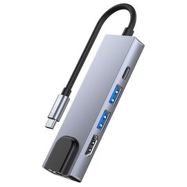 HUB Tech-Protect V3 5in1 USB-C - USB-A 3.0 / USB-A 2.0 / USB-C / HDMI / RJ45 - gray