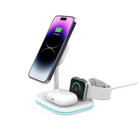 Tech-Protect QI15W-A27 3-in-1 inductive charger with MagSafe stand for smartphone / Apple Watch / AirPods - white