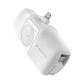 Wozinsky WF16-YLS 5000mAh 15W Lightning Mini Power Bank with Built-in USB-C Cable and Apple Watch Charger - White