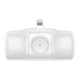 Wozinsky WF16-YLS 5000mAh 15W Lightning Mini Power Bank with Built-in USB-C Cable and Apple Watch Charger - White
