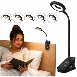 Mini Wozinsky Wireless LED Reading Lamp with Clip + USB-C Cable - Black