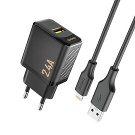Dudao A23LEU 2.4A GaN EU USB-A Wall Charger with USB-A to Lightning Cable - Black