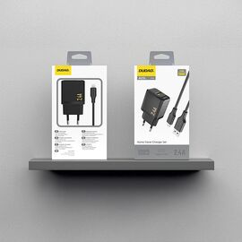 Dudao A23LEU 2.4A GaN EU USB-A Wall Charger with USB-A to Lightning Cable - Black