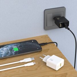 Dudao A23LEU 2.4A GaN EU USB-A Wall Charger with USB-A to Lightning Cable - White
