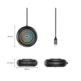 Orico YXR4-C3 RGB USB Hub 4-Port USB-A 3.0 with Audio/Microphone Port 0.3m - Black